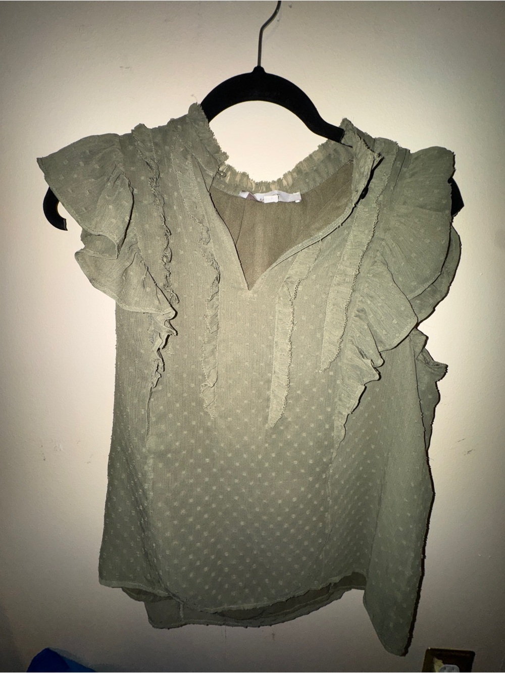 Loft Ruffled Swiss Dot Sleeveless Blouse